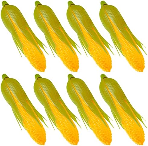 8 Pcs Artificial Corn Lifelike Corn Plastic Corn Cob Fake Corn Realistic Corn Stalks Simulation Vegetable Decorations Fake Vegetable Corn Imitation Maize Decoration for Photo Prop Decor, Green, Yellow