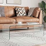 Yisssmeng Couchtisch 98×45×31 cm Hartglas 10 mm, Ablageboden, modern, platzsparend, langlebig