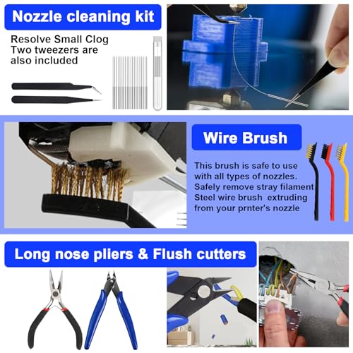 HIMOMO 99-teiliges 3D-Drucker-Werkzeugset, 3D-Drucker-Zubehör inklusive Entgratwerkzeug, Reinigungsbürsten-Set, Schraubendreher, Schraubenschlüssel, Schneidematte, Werkzeugkasten, 3D-Druckwerkzeuge – Bild 4