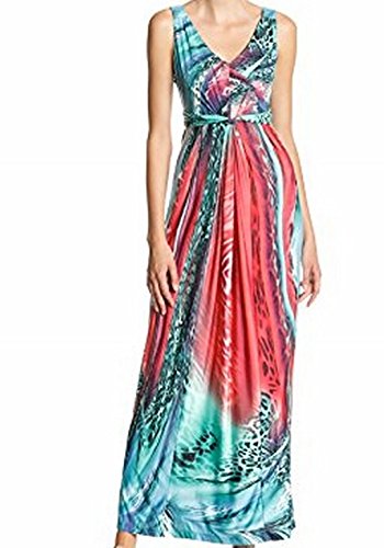 NY Collection Women's Printed Sleeveless Maxi Dress with Center Knot