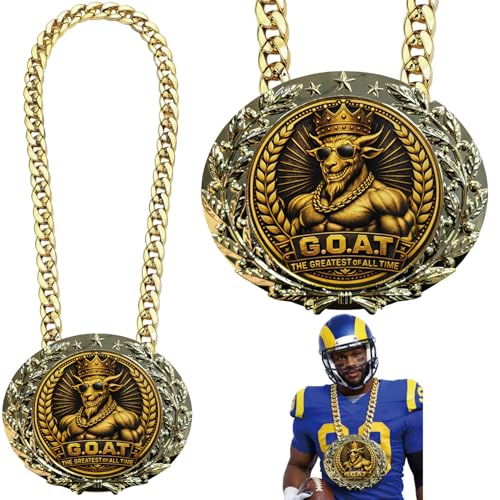 Mascotwish 6 Champion Chain Medal Oversized Sports Award Medal Necklace Gold-Tone Plastic Winner Trophy for Football Soccer Basketball Fantasy Drafts Game Night Office Awards Teens & Adults