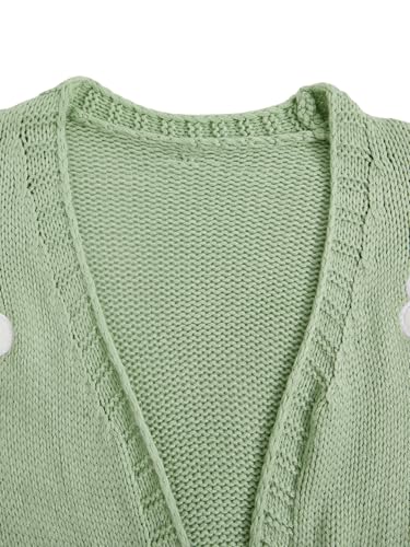 Image of MakeMeChic Women's 3D Floral Cardigan Sweaters Open Front Cropped Cute Cardigan Lantern Sleeve Outerwear Mint Green Medium