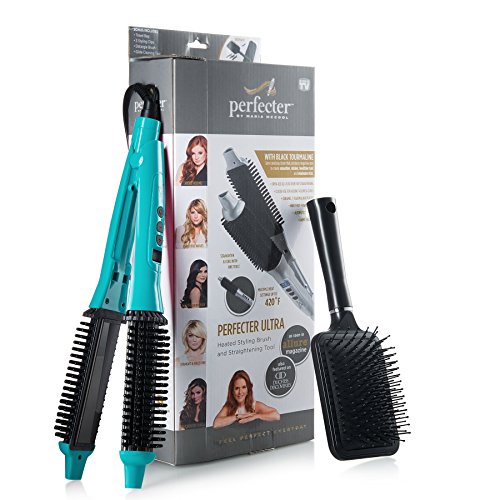 Perfecter Flat Iron Hair Straightener & Hot Round Brush - 2-In-1 Hair Straightening Brush With Digital Temperature Controls - Ionic Ceramic Hair Straightener Brush With Tourmaline Plates #TOP2