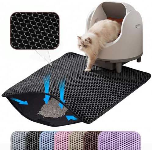 Cat Litter Mat, 24x18 Inches Large Double Layer Honeycomb Cat Litter Trapping Mat, Non Slip Waterproof Urine Proof Cat Litter Box Mat for Floor, Kitty Litter Rug, Cat Supplies, Black
