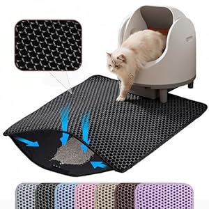 Cat Litter Mat, 24×18 Inches Large Double Layer Honeycomb Cat Litter Trapping Mat, Non Slip Waterproof Urine Proof Cat Litter Box Mat for Floor, Kitty Litter Rug, Cat Supplies, Black