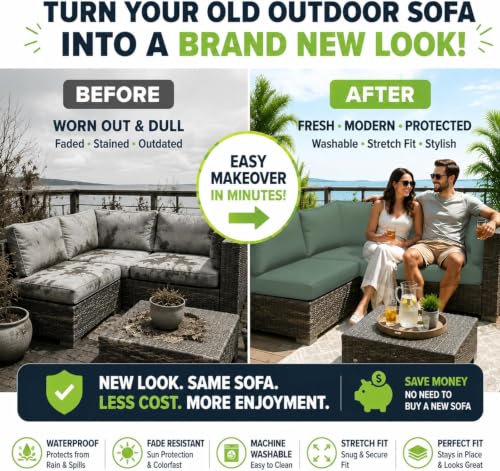 Image of 14 Pcs Outdoor Cushion Covers, Patio Sofa Cushion Covers Replacement