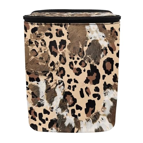 Image of Talayituse Brown Leopard Cow Print Car Trash Can with Lid, Leak Proof Auto Trash Bag Hanging Vehicle Garbage Can Multipurpose Storage Container for Back Seat Road Trip