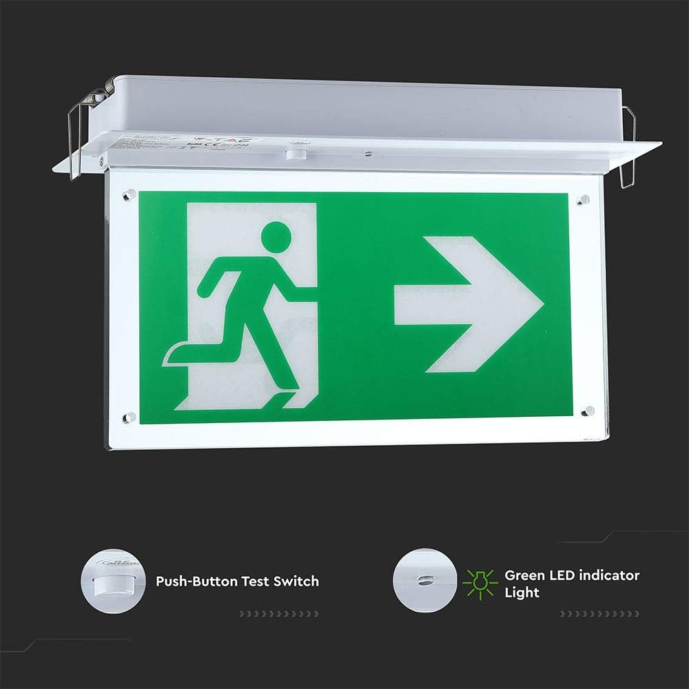 V-TAC VT-522-S 2W Recessed Fixed Emergency Exit Light with Samsung LED White 6000K