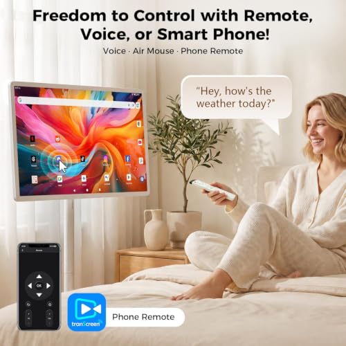 Image of 32 inch Portable Smart TV with Android 15, 1080P Touch Screen Monitor on Wheels, EDLA-Certified, 8GB+128GB Storage, 5MP Camera, 10H Playing Time, Rotatable Display, Wireless Casting, Voice Remote Control