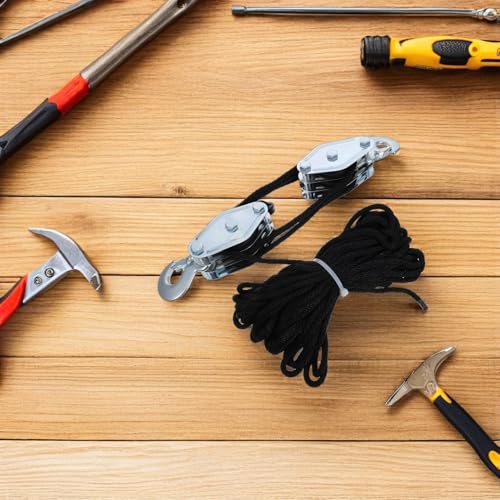 Sistema De Poleas De Elevación De Cuerda Pesada Du - Bloque De Acoplamiento Negro De 15 M con 3 Rodamientos Metálicos para Una Elevación Eficiente De Materiales Y Ma