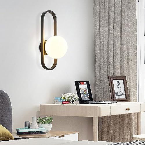 Mid Century nowoczesna lampa ścienna – matowe mleczne białe szkło Sconce do Liviroom, korytarza, sypialni, łazienki – stylowe gniazdko E27 do wnętrz, kolor czarny