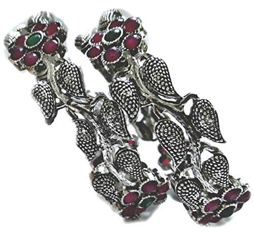 SWAMI Traditional Silver Plated Oxidized Bracelet Bangles Set OF 2 For Girls & Women (2.6) (B096QZP5K5) Amazon Price History, Amazon Price Tracker