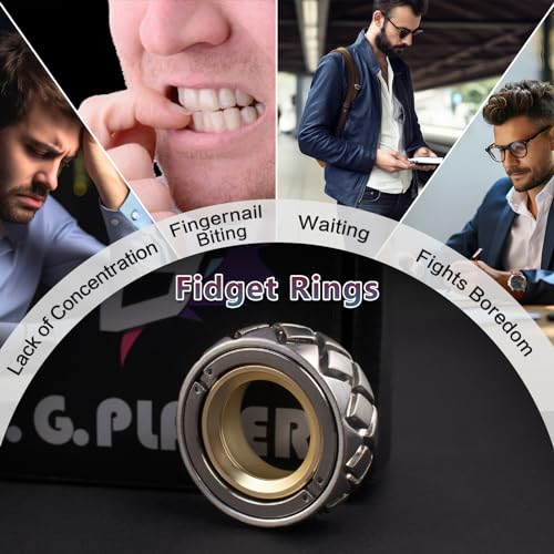 D.G.PLAYER Metal Fidget Ring - Adjustable Spinner Ring Magnet Fidget Toys Adults, Office Desk Toys for Adults EDC Fidget Slider for Stress Relief & Anxiety (X)