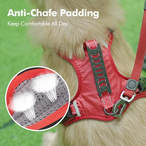 Licheers Dog Harness For Medium Dogs No Pull, Adjustable Soft Padded Medium Dog Harness, No-Choke Front Clip Dog Reflective Harness, Pet Dog Oxford Vest With Easy Control Handle For Walking-Red, M #TOP2