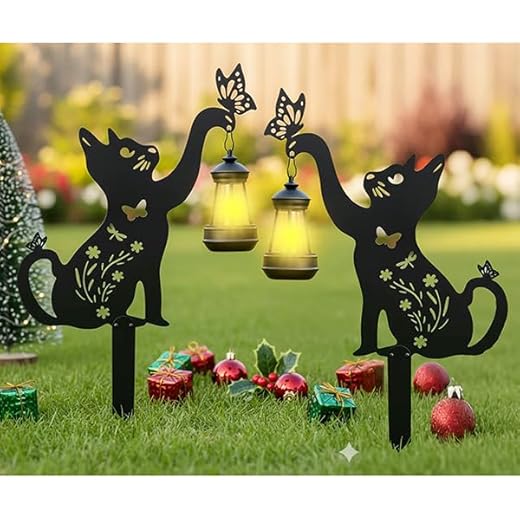 Metal Cat Solar Lights for Gardens