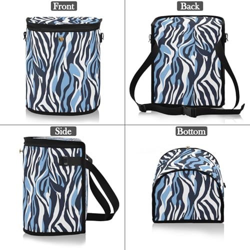 Image of Car Trash Can Blue and White Zebra Car Garbage Bag with Lid Hanging Waterproof Leak Proof Vehicle Storage Bin