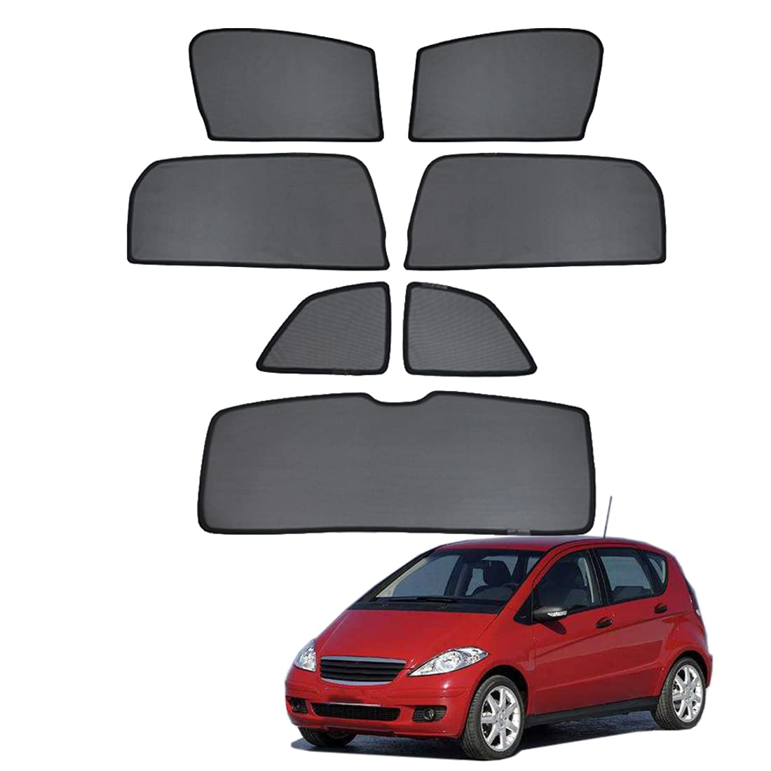 Parasol Coche Ventana Lateral Infantil para A Class W169 2004-2011 Parasol Ventana Cortinas Magnética Protección UV Solar para Bebé y Mascotas Negro,7PCS