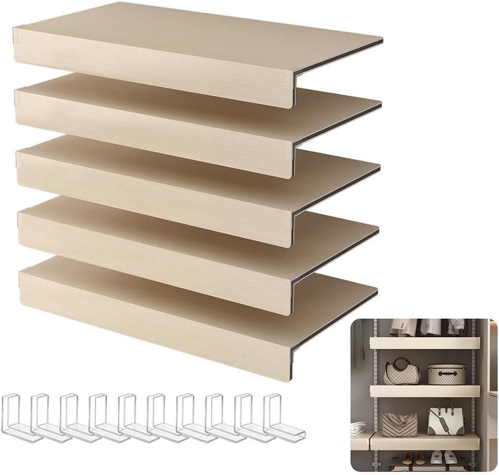 5 Pcs Wire Rack Covers, PVC Faux Wood Pantry Shelf Toppers with Acrylic Right Angle Holders, Decorative Closet & Kitchen Rack Liners (30x16 in),Walnut