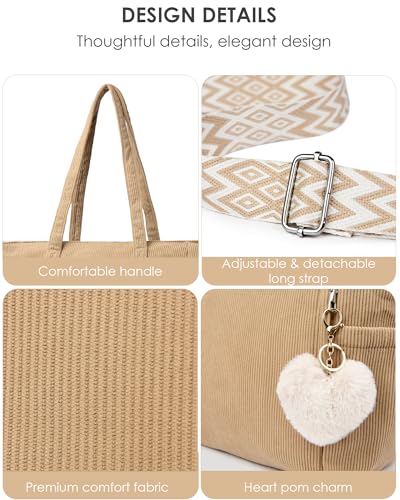 Image of Makukke Corduroy Tote Bag, Large Shoulder Handbag with Pouch, Crossbody Bag for Work Travel Shopping