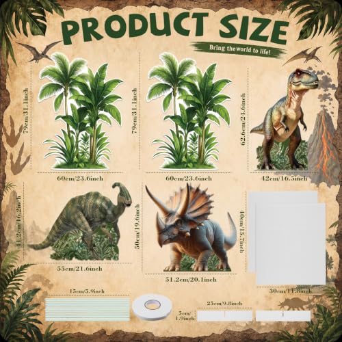 Image of 5 Pcs Dinosaur Party Decorations Set, Jungle Trees T-rex Dino Cardboard Cutouts with Sturdy Bases for Jungle Safari Baby Shower Party Jungle-Dinosaur Birthday Photo Backdrop
