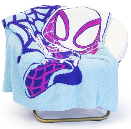 Image of Jay Franco Marvel Spidey & His Amazing Friends Ghost Spider Feather Knit Fluffy Throw Blanket - Gwen Stacy Fuzzy Blanket Measures 50 x 60 inch, Super Soft Lightweight Bedding