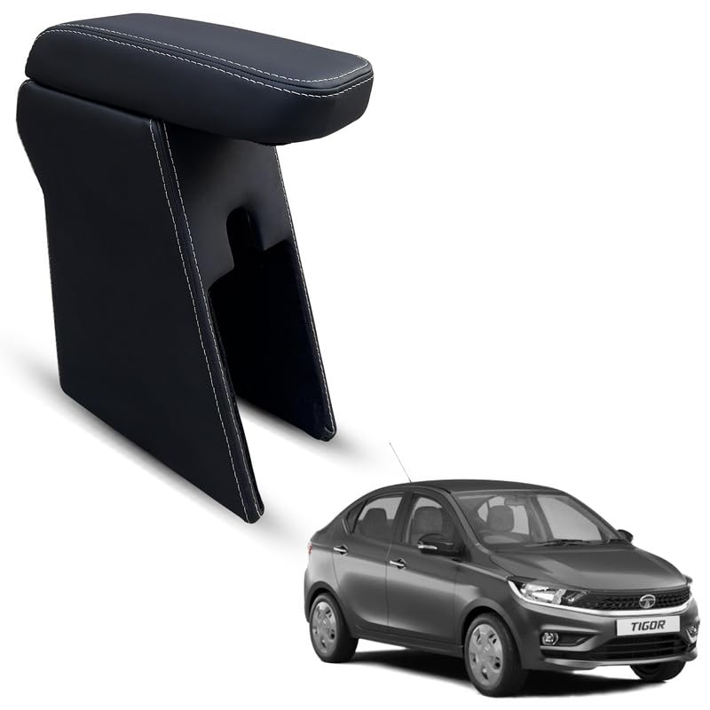 Carigiri Premium Finish Car Armrest with Storage Box And High Density Moulded Foam For Tata Tigor (Black With White Double Stitching,Nappa Leatherette)-picture-33