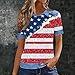 Women 4th of July T-Shirt American Flag Waffle Denim Shirts Stars Stripes Short Sleeve Independence Day Tee Tops