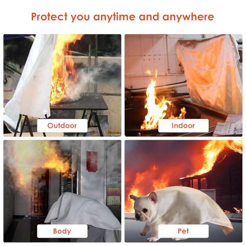 Image of Fire Blanket for Car Home and Kitchen 4 Pack with Hooks and Gloves 40 inch x 40 inch High Heat Resistant and Flame Protection for Office Camping Warehouse Safety