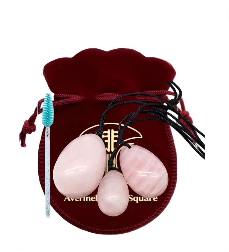 jkahh Lot de 3 œufs de yoni en pierre de jade naturelle en quartz rose pour massage vaginal - Réparation vaginale - Serrage vaginal - Soin musculaire Kegel - Type 12
