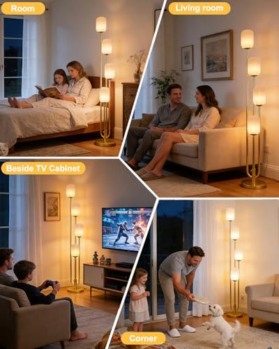 Image of Lightdot Gold Floor Lamp 4-Lights Dimmable Floor Lamps with Cylinder Shade 3000K Bulbs Included Unique Modern Standing Tall Lamp with 5Lbs Heavy Base for Living Room /Bedroom /Sofa Beside /Corner Decor