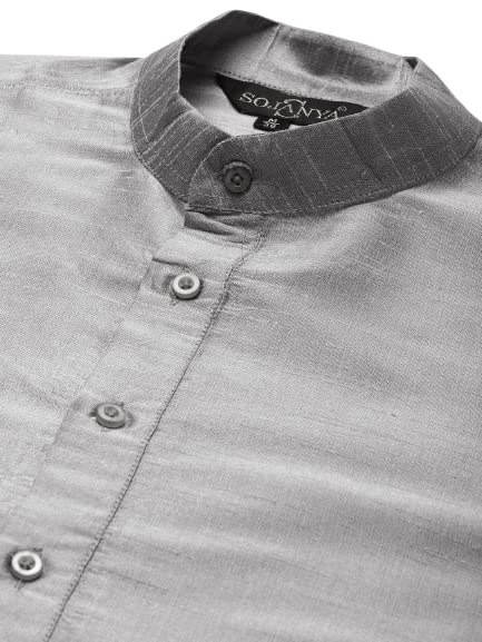 Image of SOJANYA (Since 1958, Men's Silk Blend Grey Kurta Pyjama & Silk Blend Jacket Combo