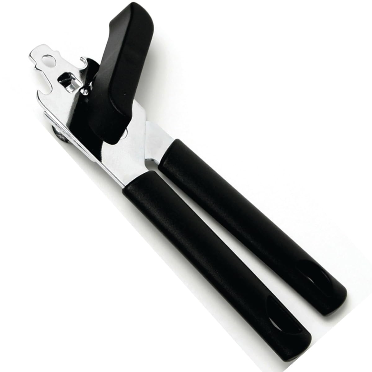 Rocky Mountain Goods Can Opener - Stainless Steel Manual Can Opener with Built-In Bottle Opener, 7.6 Inches - Durable, Dishwasher Safe, and Easy to Use - Ergonomic Black Handle