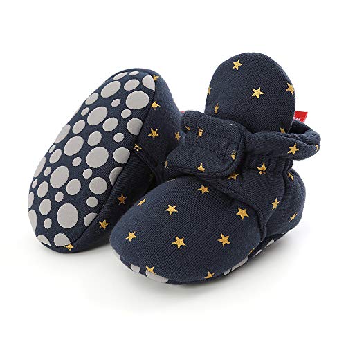 Hsnikabe Newborn Baby Boy Girl Booties Fleece Cozy Non Skid Infant Slippers Winter Warm Socks Crib Shoes, D/Deep Blue, 6-12 Months Infant