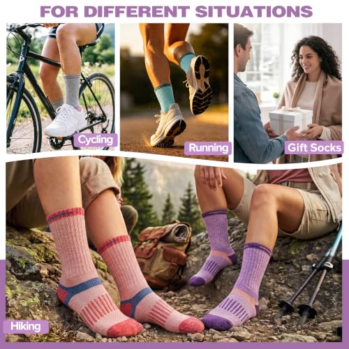 Image of MOGGEI 5 Pairs Merino Wool Hiking Socks Warm Thermal Winter Cozy Cushioned Moisture Wicking Socks for Women & Men