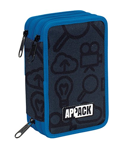 Preisvergleich Produktbild 3-fach Federmäppchen Appack , Micro Macro , Blau , Stöckig Mit Inhalt: Farbstifte, Stifte ...