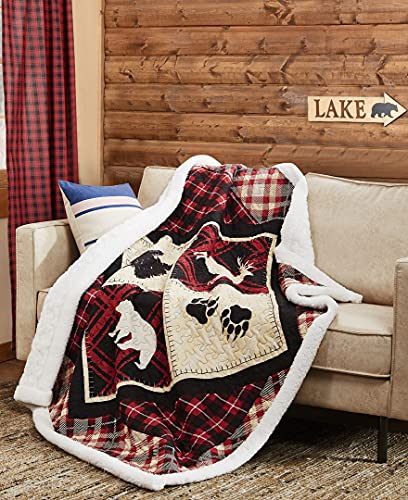 VIRAH BELLA Quilted Sherpa Throw Blanket 50 x 60 Diamond Bear Lodge Lightweight Throw Quilt Great for Loungers Extra Bedding Beautiful Lodge Themed Blanket