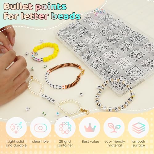 Image of FZIIVQU 1400 Pcs Letter Beads Kit, 28 Styles White Acrylic Alphabet Beads Letter Beads for Jewelry Making wiht Number Beads Heart Beads Friendship Bracelet Kit (Pack of 2)