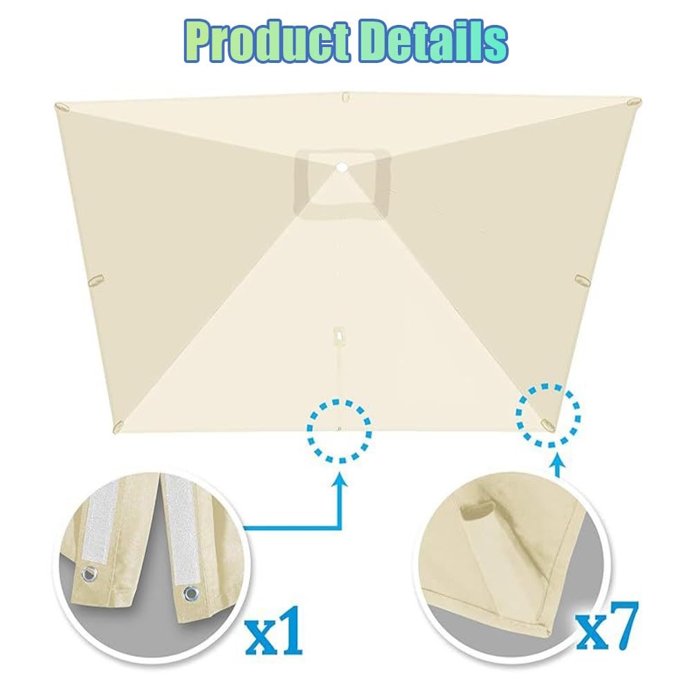 2.5x2.5M 3x3.0M Auvent De Remplacement Pour Parasol Déporté Carré Couverture Supérieure De Parasol Extérieur, Housse De Rechange 8 Baleines Protection UV(Beige,2.5x2.5m/8x8ft)