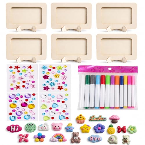 Pownert 6 Cadres Photo Bois À Peindre Kit Créatif 12 Feutres Stickers 3D