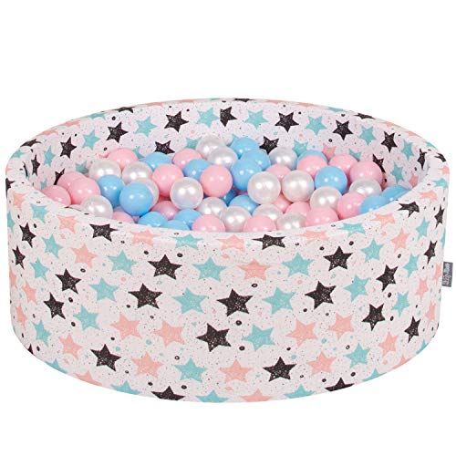 KiddyMoon 90X30cm/200 Balles ∅ 7Cm Piscine À Balles Pour Bébé Rond Fabriqué En UE, Ecru:Baby Blue-Rose Poudré-Perle