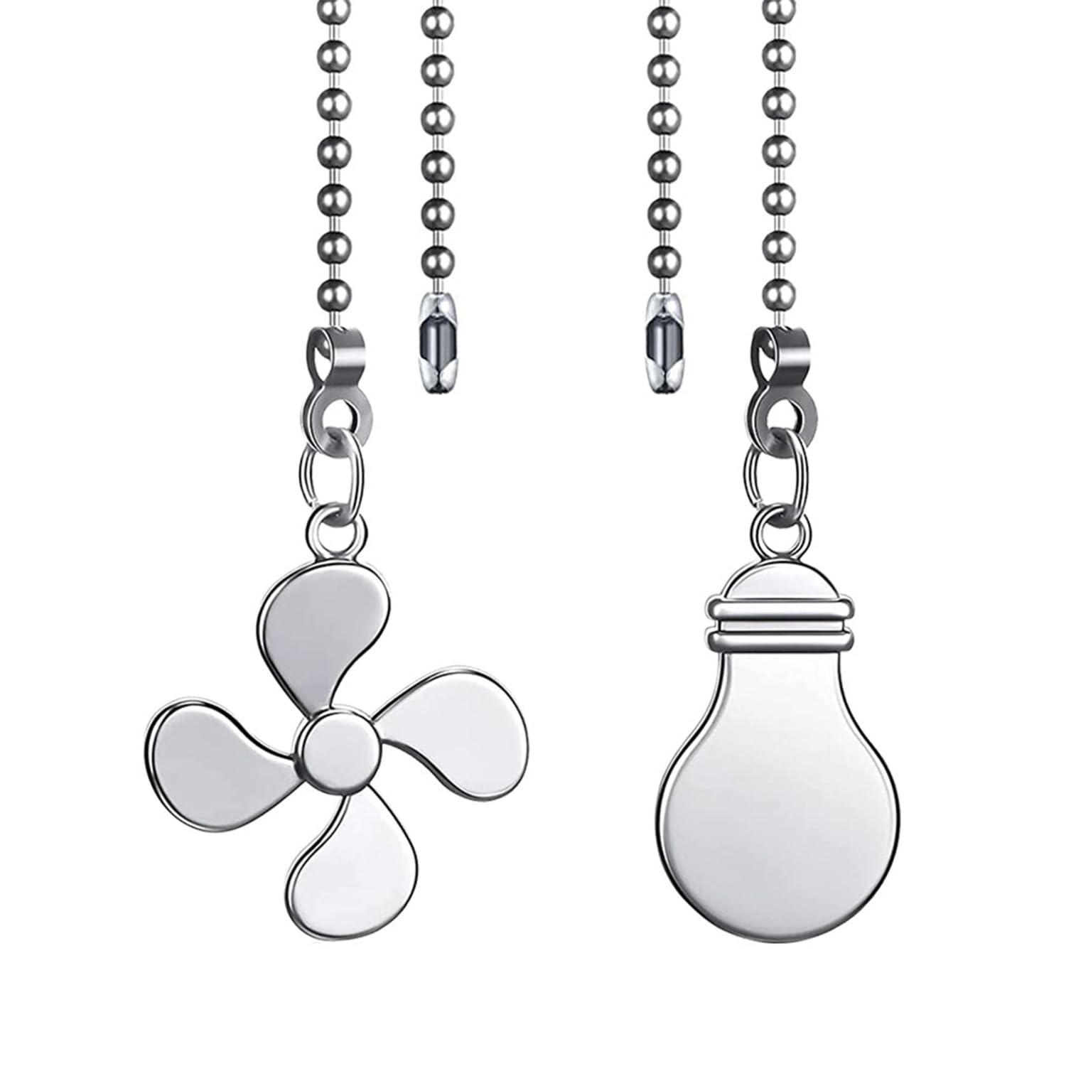 Ceiling Fan Pull Chains - 2 Pack Silver Metal -1