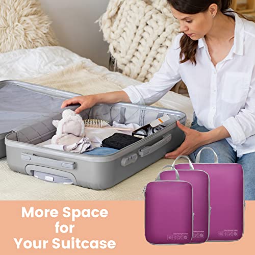 Compression Packing Cubes for Travel, 3 Pack Expandable Luggage Packing Organizers, Travel Accessories Compression Cubes for Suitcases, Purple4