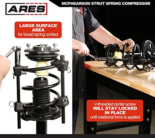 Ares 70371 - Macpherson Strut Spring Compressor - Repair Bent Struts, Strut Tubes, And Damaged Struts - Drop Forged Jaws With Safety Pins For Safe And Easy Compression #TOP2