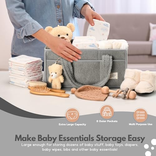 Image of Baby Diaper Caddy Organizer with Handle, Boy & Girl Shower Gift Basket, Portable Diaper Storage Basket Bin for Wipes, Newborn Baby Essentials Registry Search Must Haves, Car Caddy Organizer