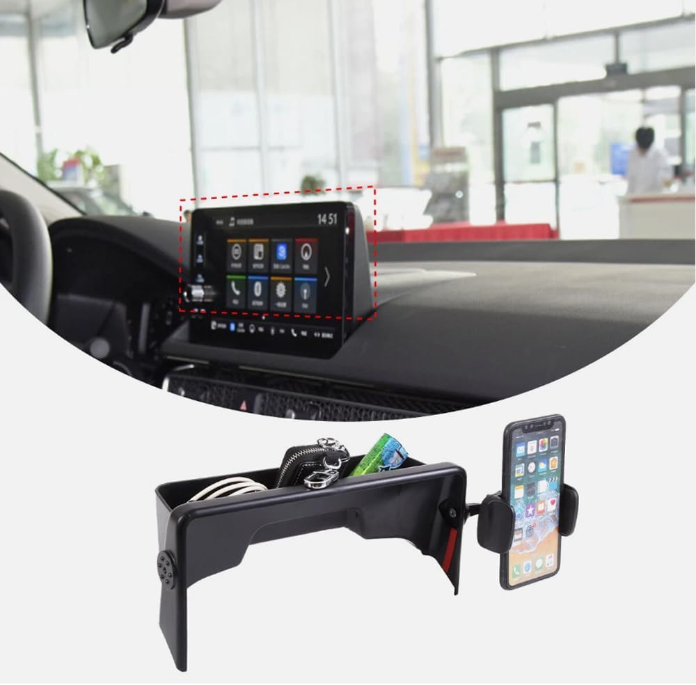 GPS Navigation Storage Box Cover Trim with Phone Holder,ForHond-a Civic 11th 2022-2023,Car Phone Holder Screen Fixed Navigation Bracket Navigation Screen Rear Storage Box Organize Tray