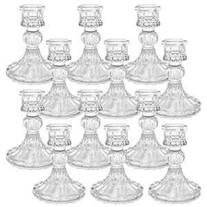 12 Pack Glass Candlestick Holders- Clear Taper Stripe Candle Holders for Candlesticks, 4″ H Taper Candle Holders Small Centerpiece for Wedding, Festival, Party & Windowsill Decor