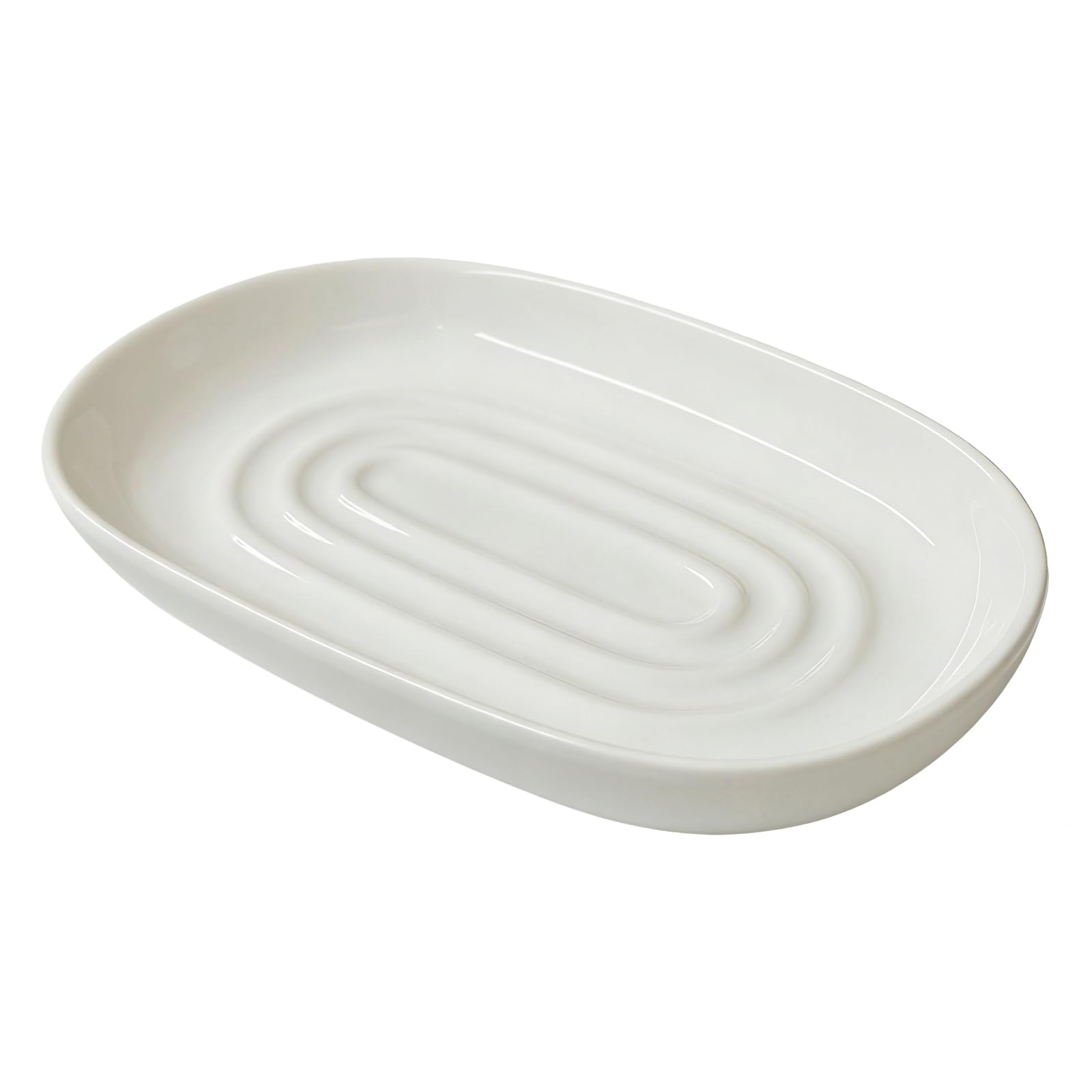 Anti Slip Ceramic Soap Dish – Minimal White Soap Dish for Bathroom – Soap Tray Dish for Shower, Kitchen and Sink – Soap Holder to Keep Soap Dry & Easy to Clean (White)