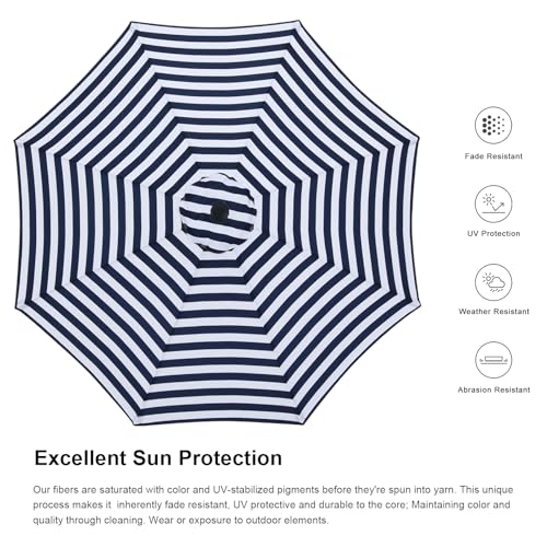 Image of ABCCANOPY 9FT Patio Umbrella Outdoor 8 Ribs Table Umbrella | Fade & UV Resistant Fabric,8 Fiberglass Ribs,Smooth Crank System,Navy Blue White,Great for Patio,Backyard,Garden,Deck