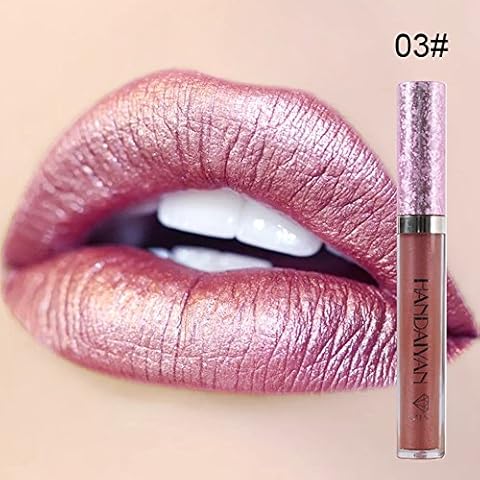 HANDAIYAN Metallic Lip Gloss Diamond Shining Glittery Liquid Lipstick Shinning Lip Glaze 6 Colors Available-#3 Cover