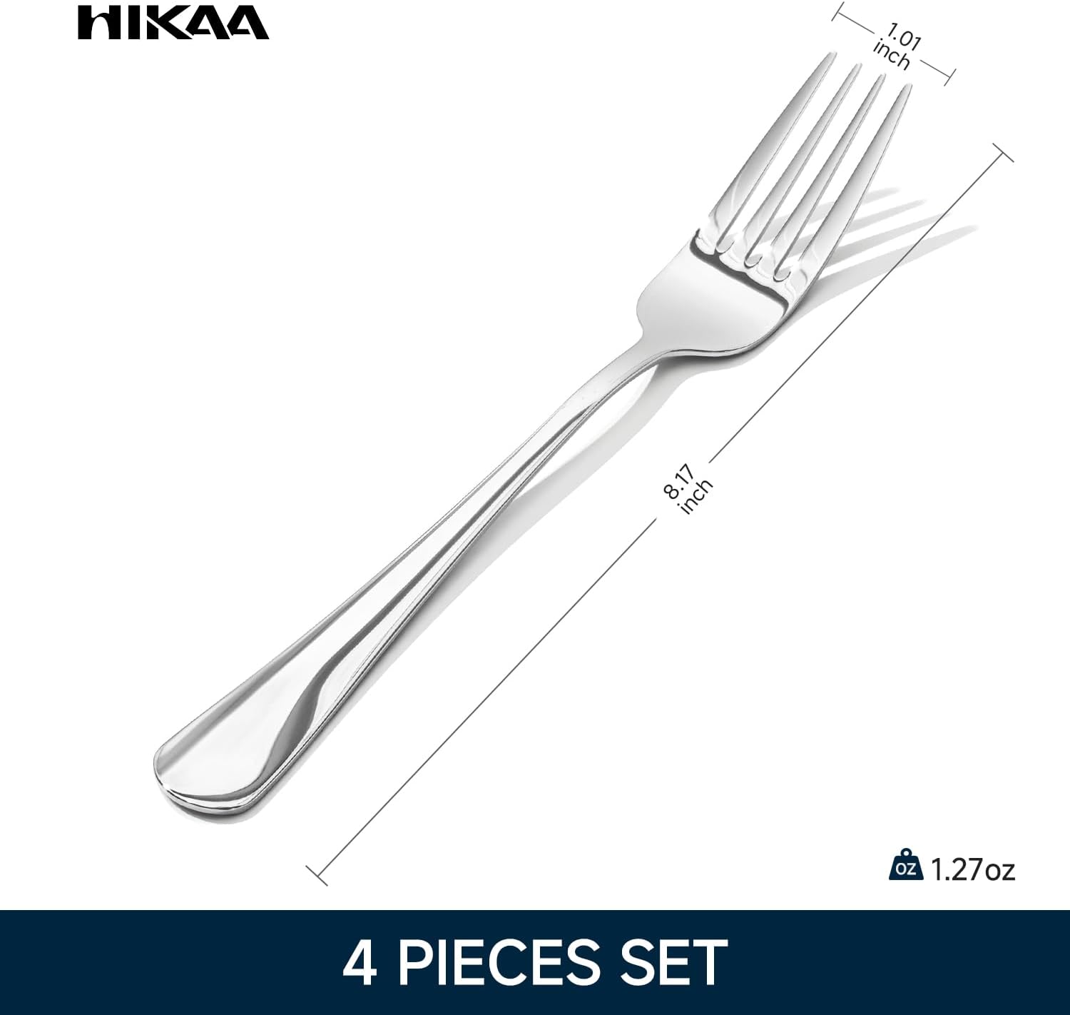 HIKAA 8.17 Inch Dinner Forks, Set of 4, Food Grade Stainless Steel Flatware, Mirror Polished, Smooth Edge, Dishwasher Safe for Home Kitchen Restaurant Party